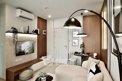 Modern living room with stylish decor and cozy seating area
