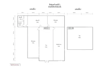 Detailed floor plan of a two-story house with labeled rooms and dimensions.