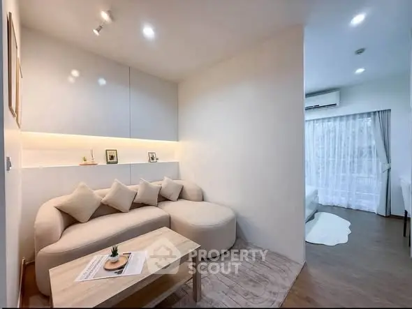 Modern living room with cozy sofa and stylish decor in a bright apartment