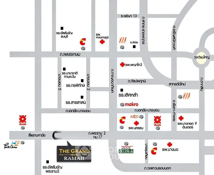 Map showing location of The Grand Rama II with nearby amenities and roads.