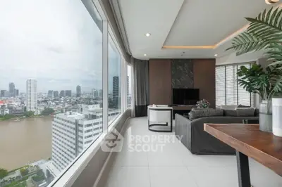 Luxurious living room with panoramic city view and modern decor