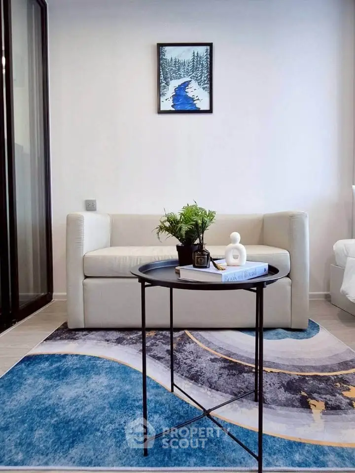 Modern living room with stylish decor and cozy seating area