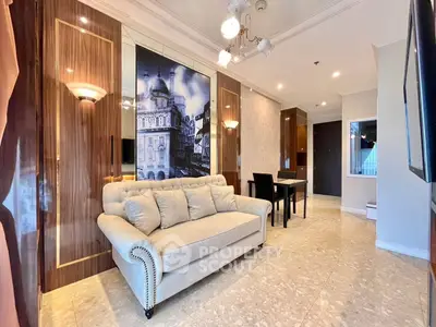 Luxurious living room with elegant decor and plush sofa in modern apartment