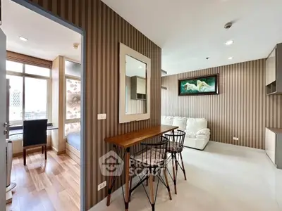 Modern apartment interior with stylish living room and cozy study area