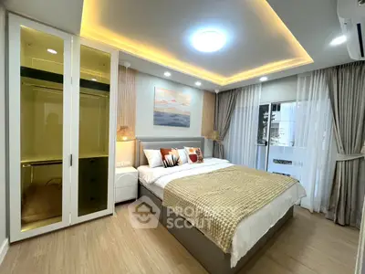 Luxurious bedroom with modern lighting and elegant decor