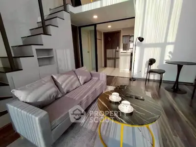 Modern duplex living room with stylish furniture and natural light
