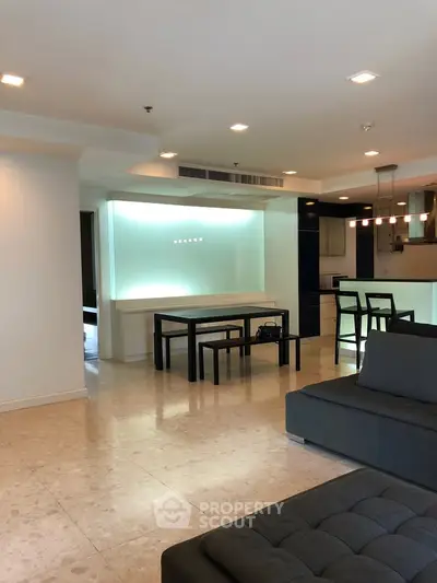 Spacious modern living room with open layout and stylish furniture