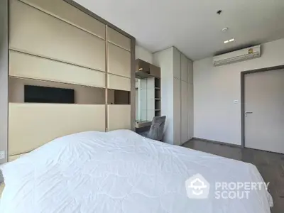 Modern bedroom with sleek design and built-in wardrobe