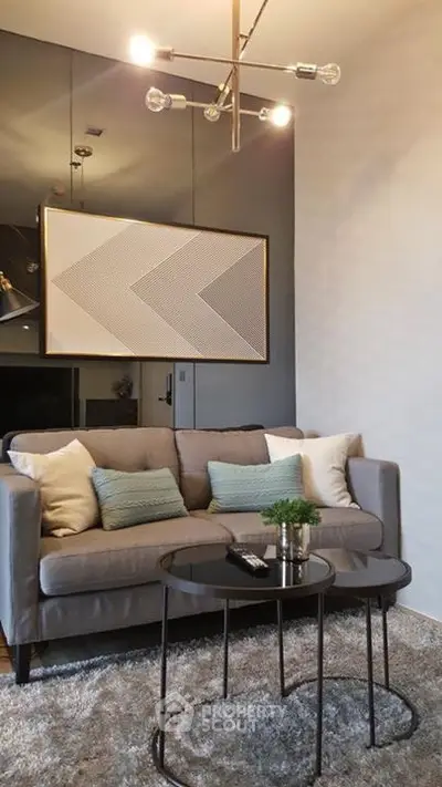 Modern living room with stylish decor and cozy seating area