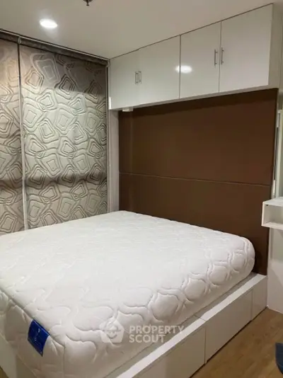Modern bedroom with built-in storage and stylish decor