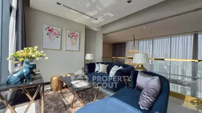 Luxurious living room with elegant decor and stunning city view