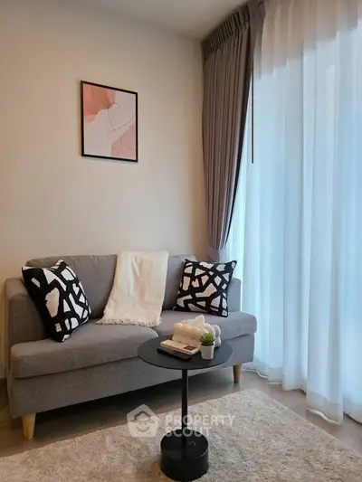 Cozy living room with modern decor and natural light