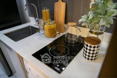 Modern kitchen with sleek induction cooktop and stylish decor