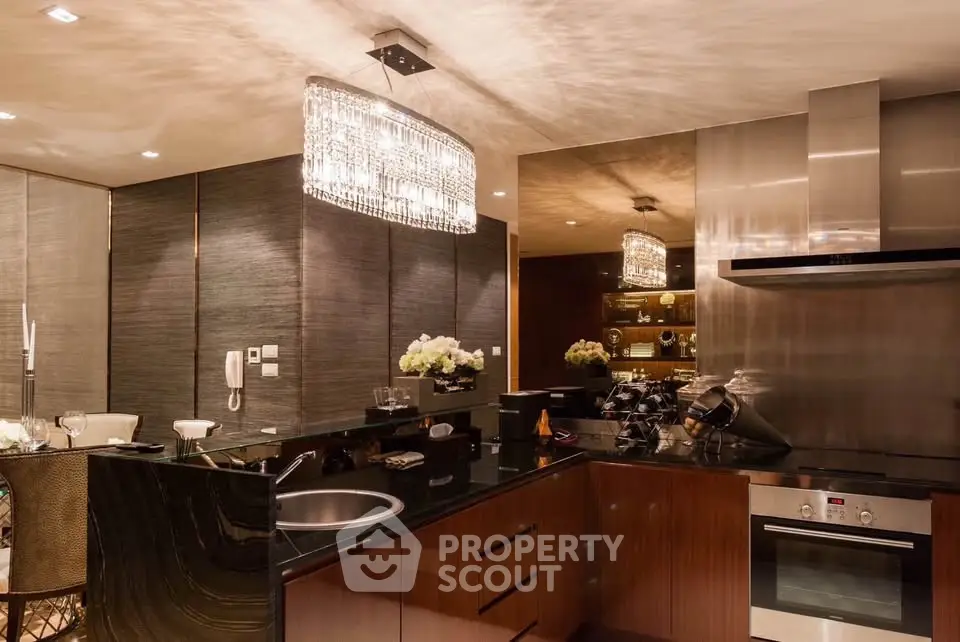 Luxurious modern kitchen with sleek design and elegant lighting