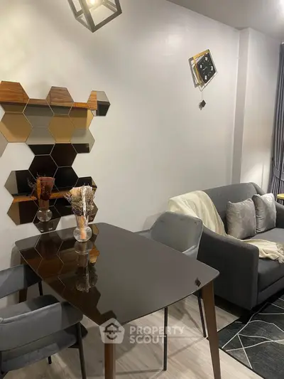 Modern living room with stylish decor and cozy seating area