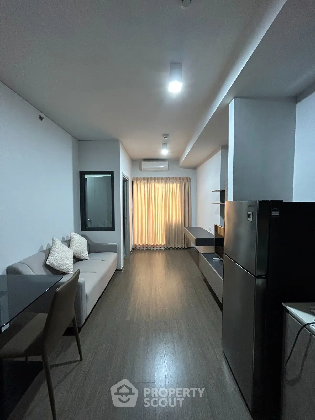 Modern living room with sleek design and natural light