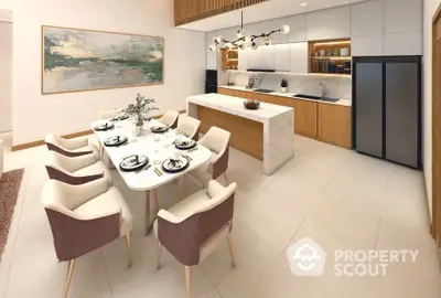 Modern kitchen and dining area with elegant decor and spacious layout