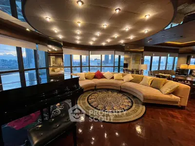 Luxurious living room with panoramic city views and elegant decor