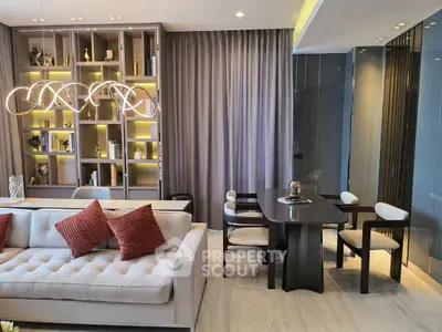 Luxurious modern living room with elegant lighting and stylish furniture