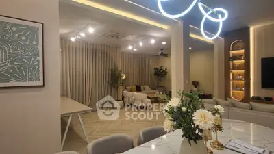 Luxurious modern living room with elegant lighting and stylish decor