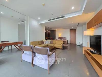 Spacious modern living room with elegant furniture and open layout