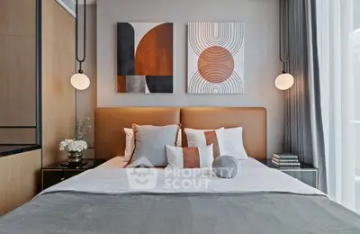 Modern bedroom with stylish decor and cozy ambiance