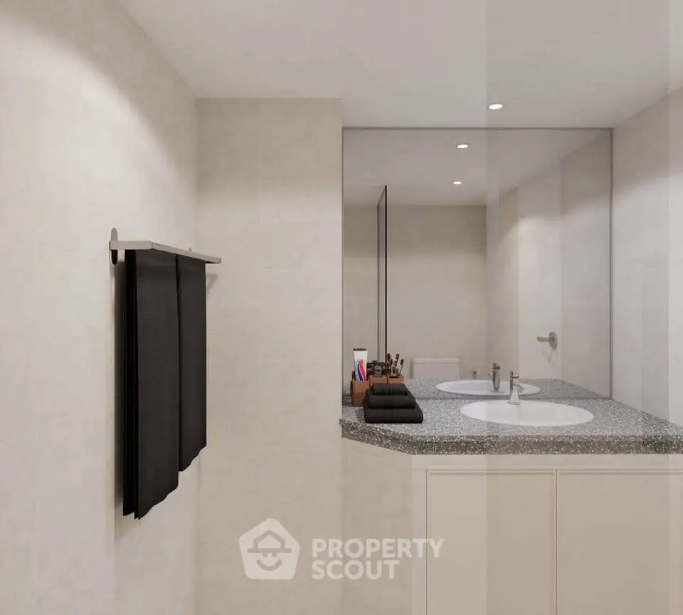 Modern bathroom with dual sinks and sleek design