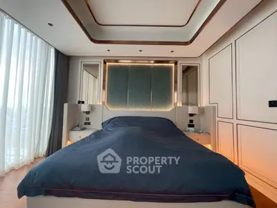 Luxurious modern bedroom with elegant design and ambient lighting