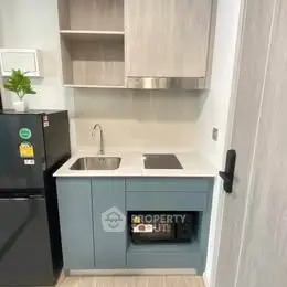 Compact modern kitchen with sleek cabinetry and built-in appliances