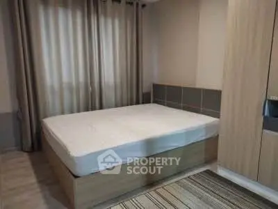Modern bedroom with stylish wooden furniture and cozy ambiance