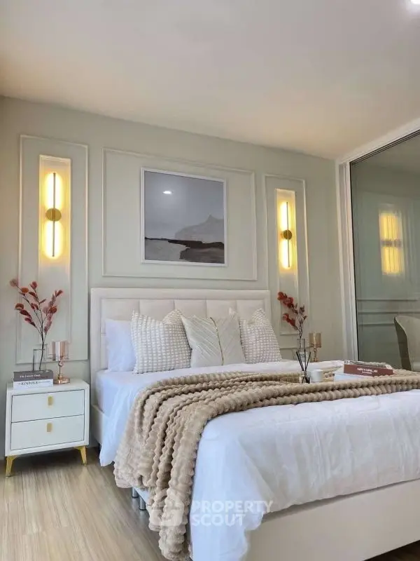 Elegant bedroom with modern decor and cozy ambiance