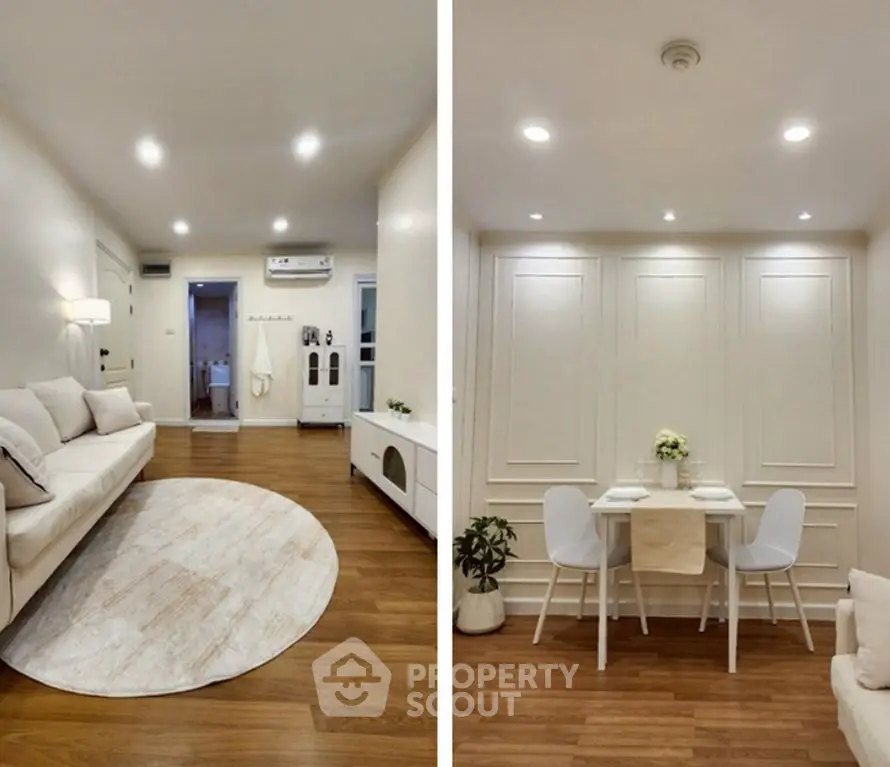 Modern living and dining area with elegant decor and wooden flooring