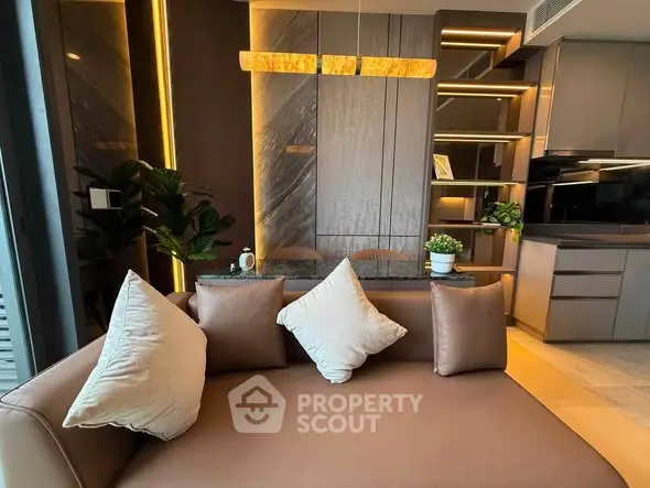 Luxurious modern living room with elegant lighting and stylish decor