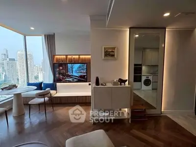 Luxurious living room with stunning city view and modern decor