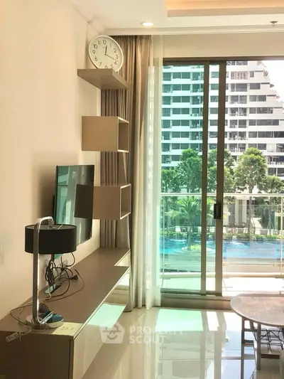 Modern living room with balcony view in luxury apartment