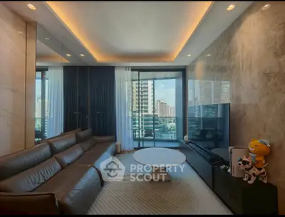 Luxurious living room with modern decor and stunning city view