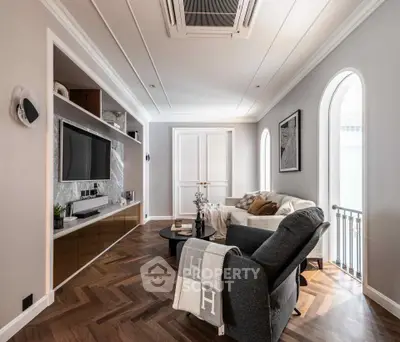 Luxurious modern living room with elegant decor and natural light