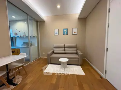 Modern living room with cozy sofa and stylish decor in a contemporary apartment