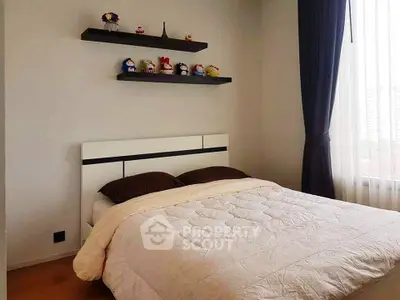 Cozy bedroom with modern decor and natural light