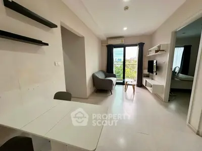 Modern living room with balcony view in stylish apartment