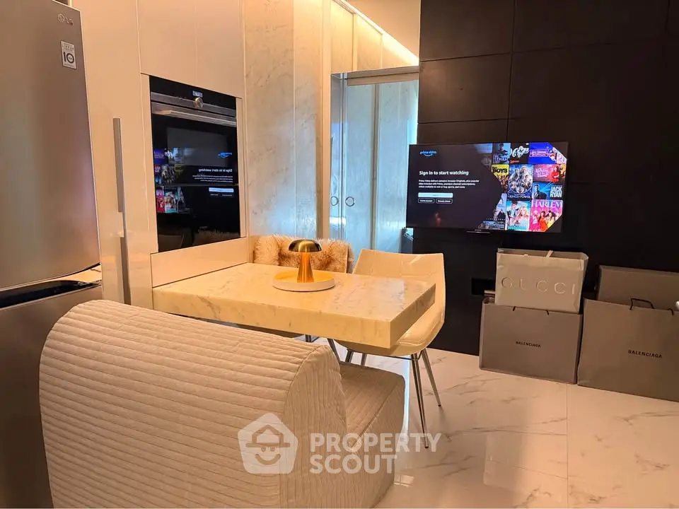 Luxurious modern living room with marble dining table and stylish decor