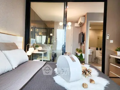 Modern bedroom with ensuite bathroom and stylish decor