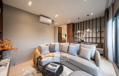 Modern living room with stylish decor and cozy seating area