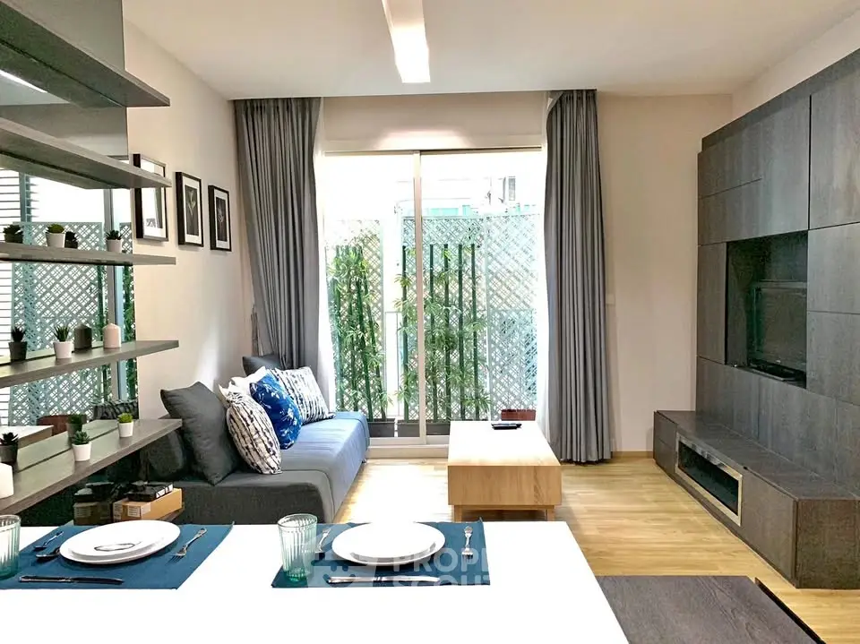 Modern living room with stylish decor and natural light