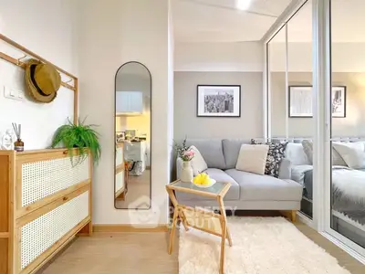 Charming living room with cozy sofa, stylish decor, and modern design