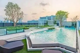 Luxurious rooftop pool with modern design and city views