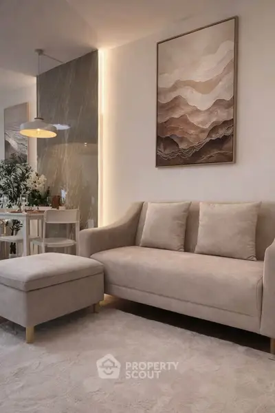 Elegant living room with modern decor and cozy seating area