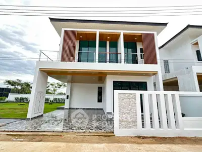 Modern two-story house with sleek design and spacious driveway