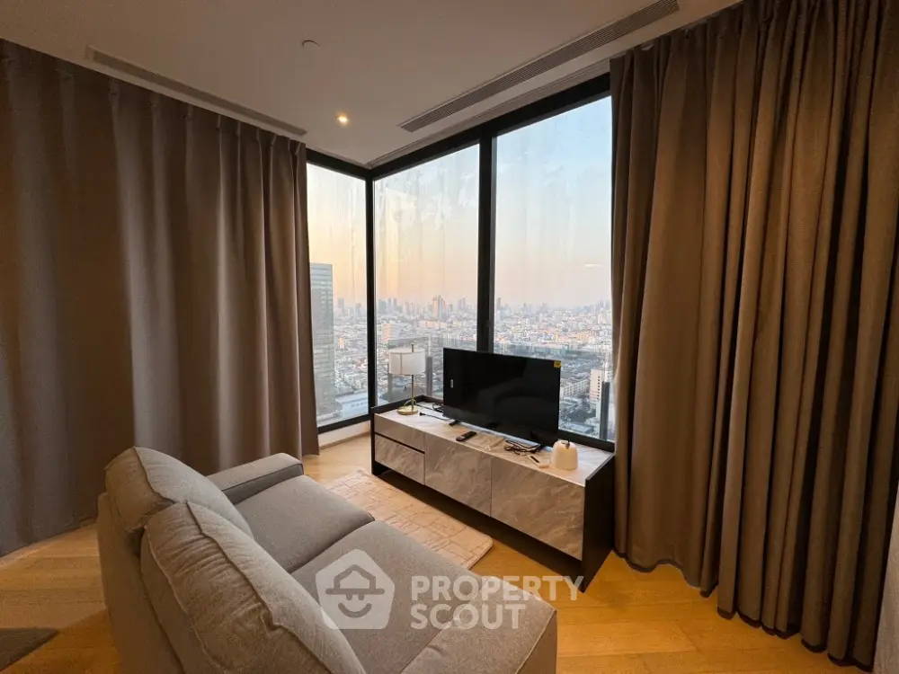 Luxurious living room with panoramic city view and modern decor