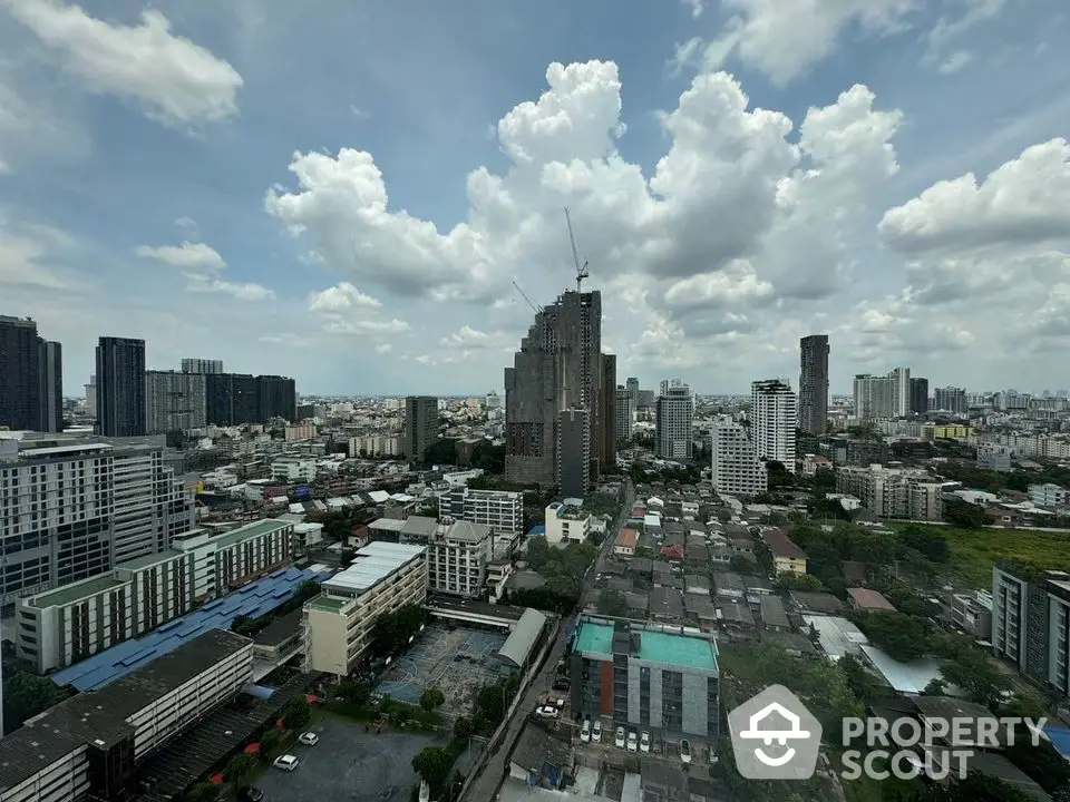 Stunning cityscape view from high-rise building showcasing urban skyline and vibrant city life.